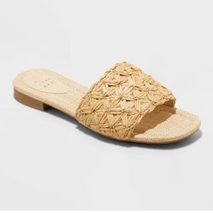 NWT A New Day Ariella Woven Raffia Slide Sandals Tan Brown vacay cruise office